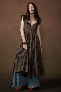 Town Square Plaid Flutter-Sleeve Tiered Midi Dress - ShopPromesa
