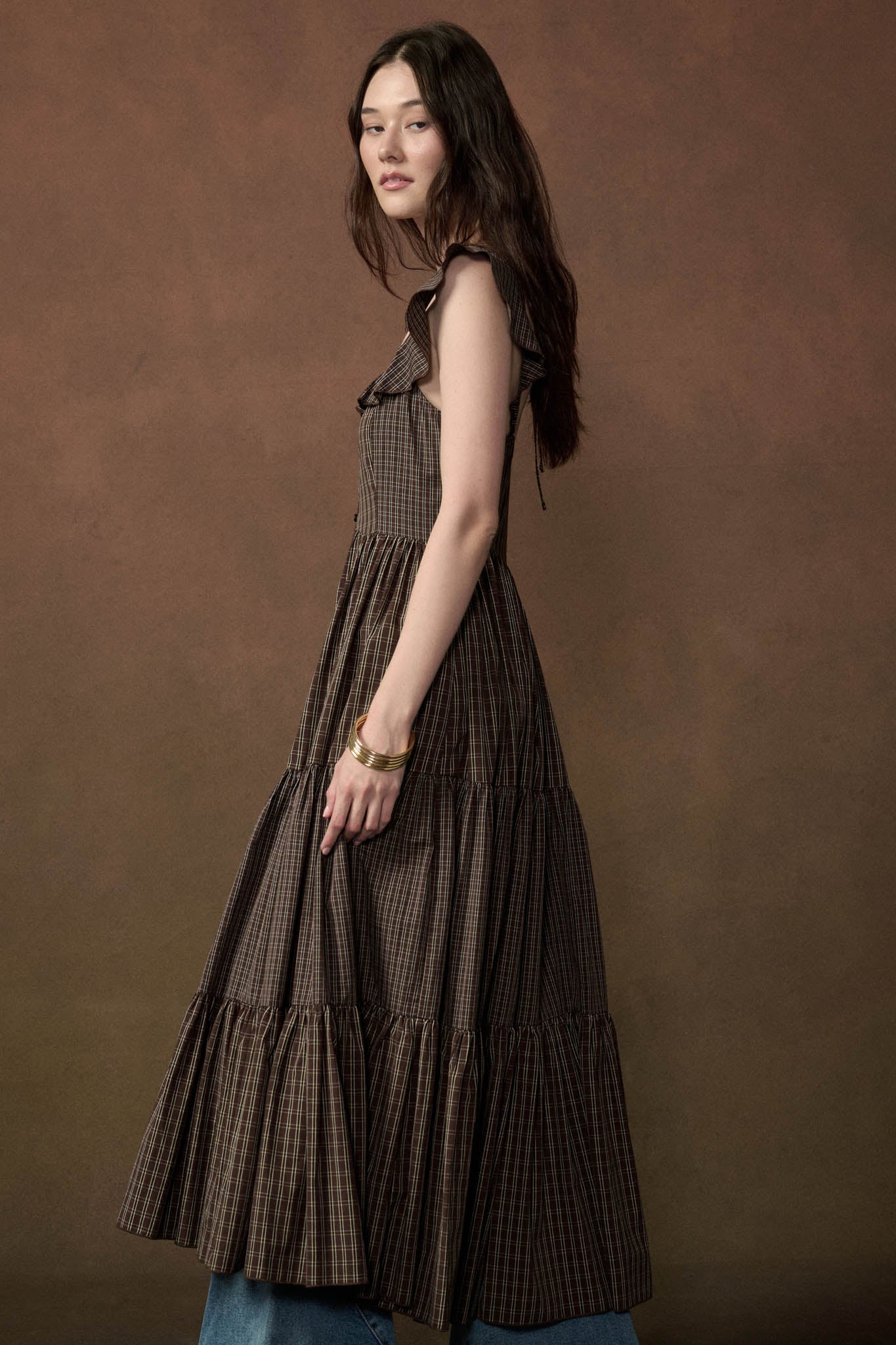 Town Square Plaid Flutter-Sleeve Tiered Midi Dress - ShopPromesa