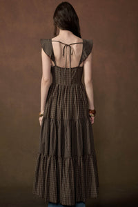 Town Square Plaid Flutter-Sleeve Tiered Midi Dress - ShopPromesa