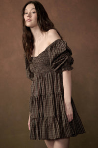Square Dance Plaid Smocked Puff-Sleeve Mini Dress - ShopPromesa