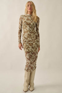 Garden Haze Floral Mesh Mock-Neck Midi Dress - ShopPromesa
