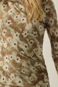 Garden Haze Floral Mesh Mock-Neck Midi Dress - ShopPromesa