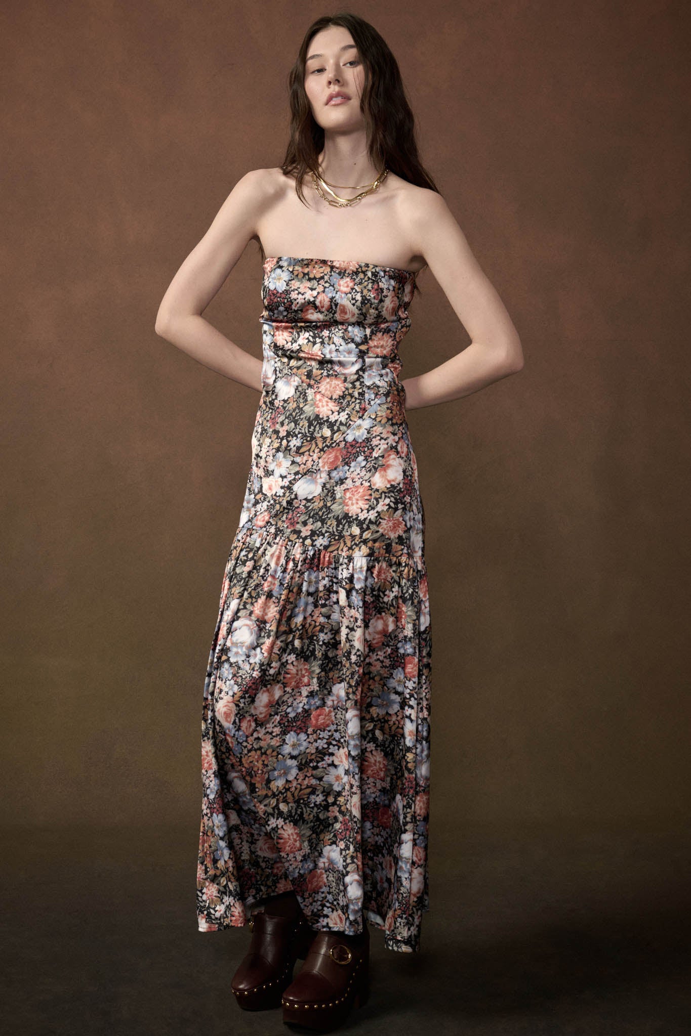 Garden Glam Floral Satin Strapless Maxi Dress - ShopPromesa