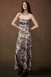 Garden Glam Floral Satin Strapless Maxi Dress - ShopPromesa