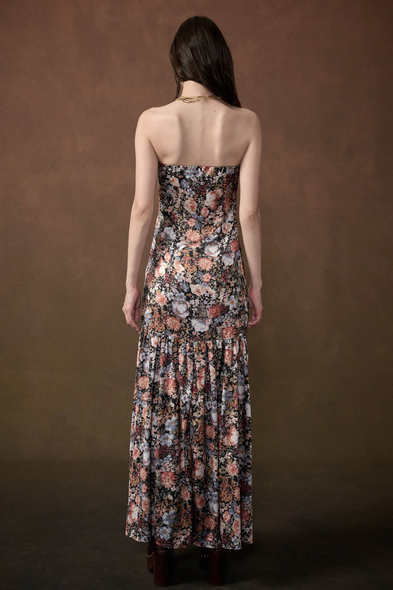 Garden Glam Floral Satin Strapless Maxi Dress - ShopPromesa
