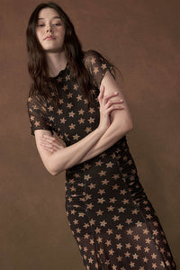 Star Gazer Printed Mesh Short-Sleeve Ruched Maxi Dress - ShopPromesa