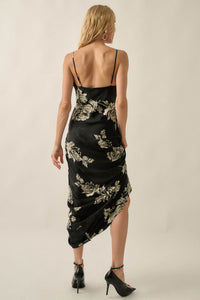 Darkest Rose Floral Satin V-Neck Maxi Slip Dress - ShopPromesa