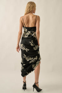 Darkest Rose Floral Satin V-Neck Maxi Slip Dress - ShopPromesa