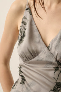 Darkest Rose Floral Satin V-Neck Maxi Slip Dress - ShopPromesa