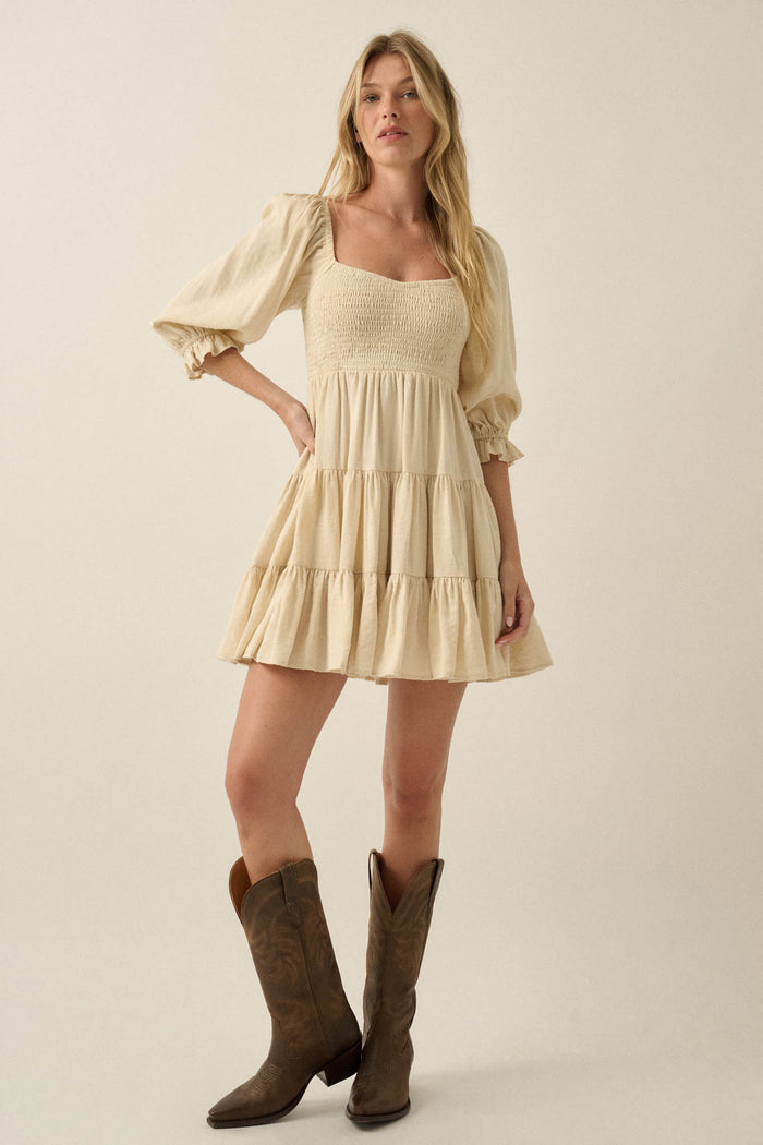 Sunday Picnic Smocked Puff-Sleeve Tiered Mini Dress - ShopPromesa
