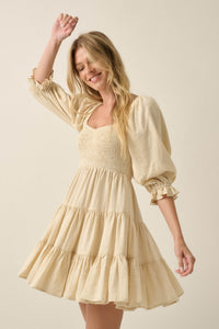 Sunday Picnic Smocked Puff-Sleeve Tiered Mini Dress - ShopPromesa