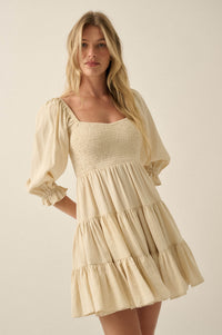 Sunday Picnic Smocked Puff-Sleeve Tiered Mini Dress - ShopPromesa