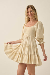 Sunday Picnic Smocked Puff-Sleeve Tiered Mini Dress - ShopPromesa