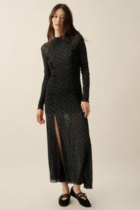Beauty Spot Polka Dot Mesh Ruched Maxi Dress - ShopPromesa