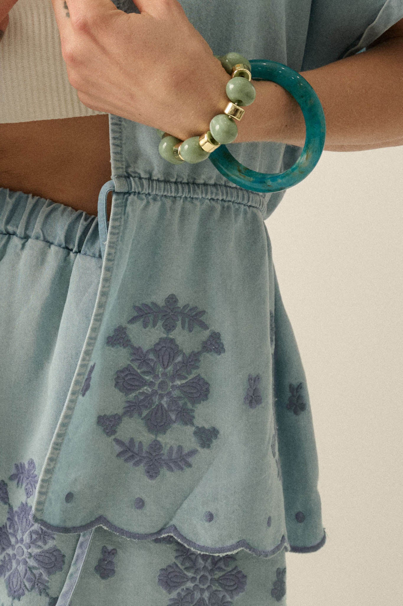 Gorgeous Day Embroidered Denim Drawstring Kimono - ShopPromesa