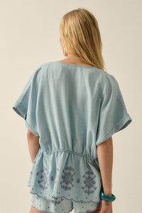 Gorgeous Day Embroidered Denim Drawstring Kimono - ShopPromesa