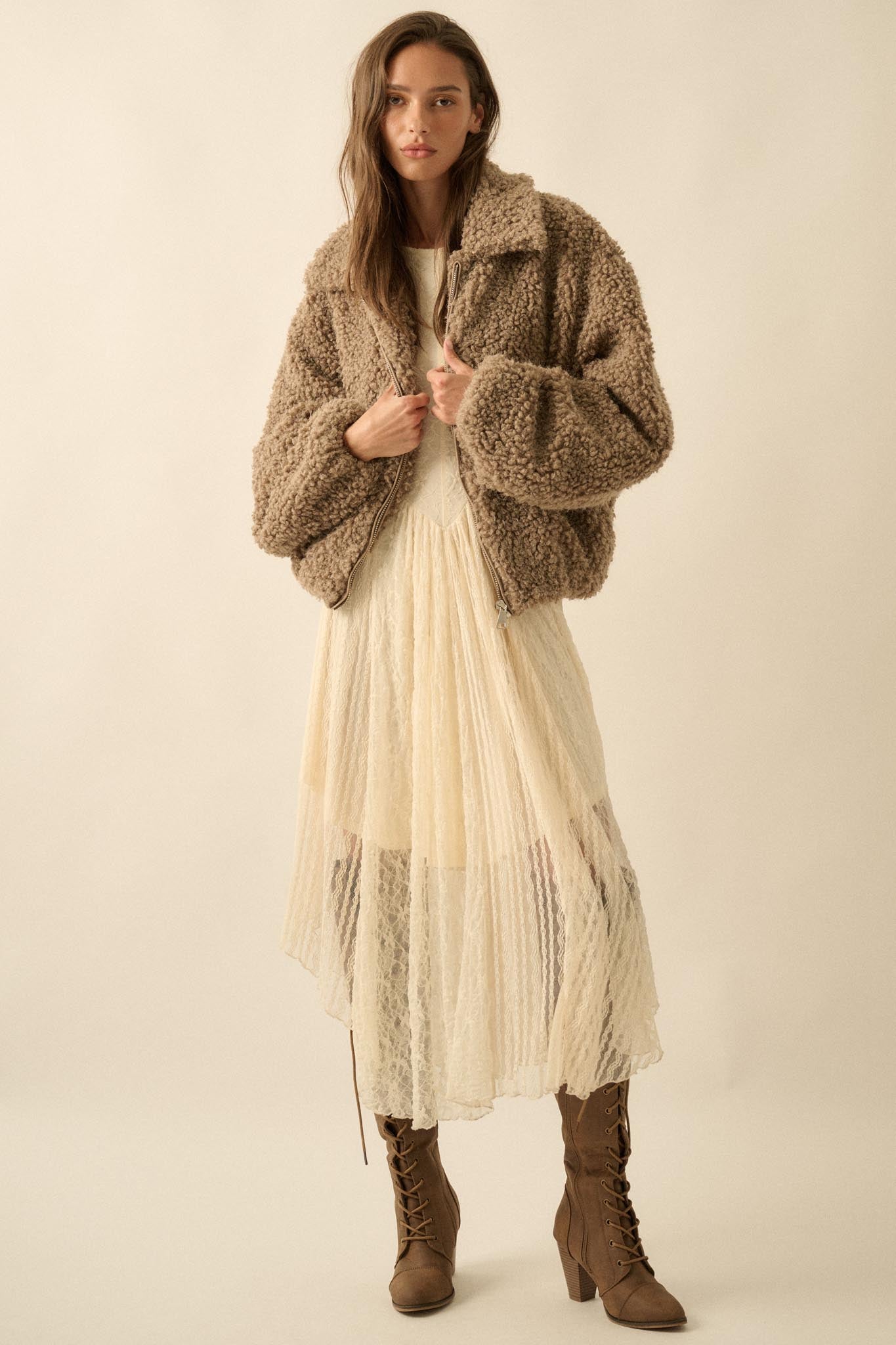 Warm Fuzzies Faux Shearling Zip-Up Teddy Jacket - ShopPromesa