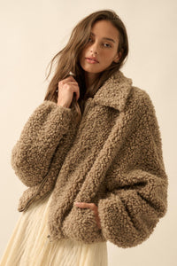 Warm Fuzzies Faux Shearling Zip-Up Teddy Jacket - ShopPromesa
