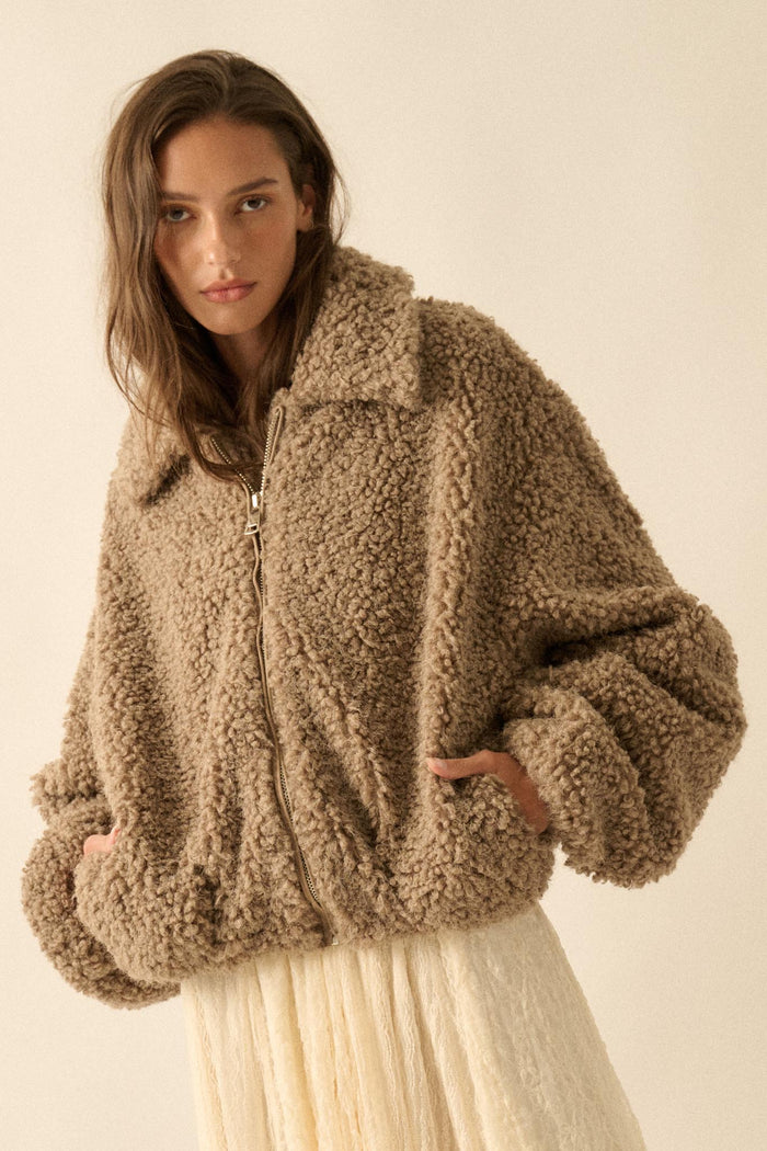 Warm Fuzzies Faux Shearling Zip-Up Teddy Jacket - ShopPromesa