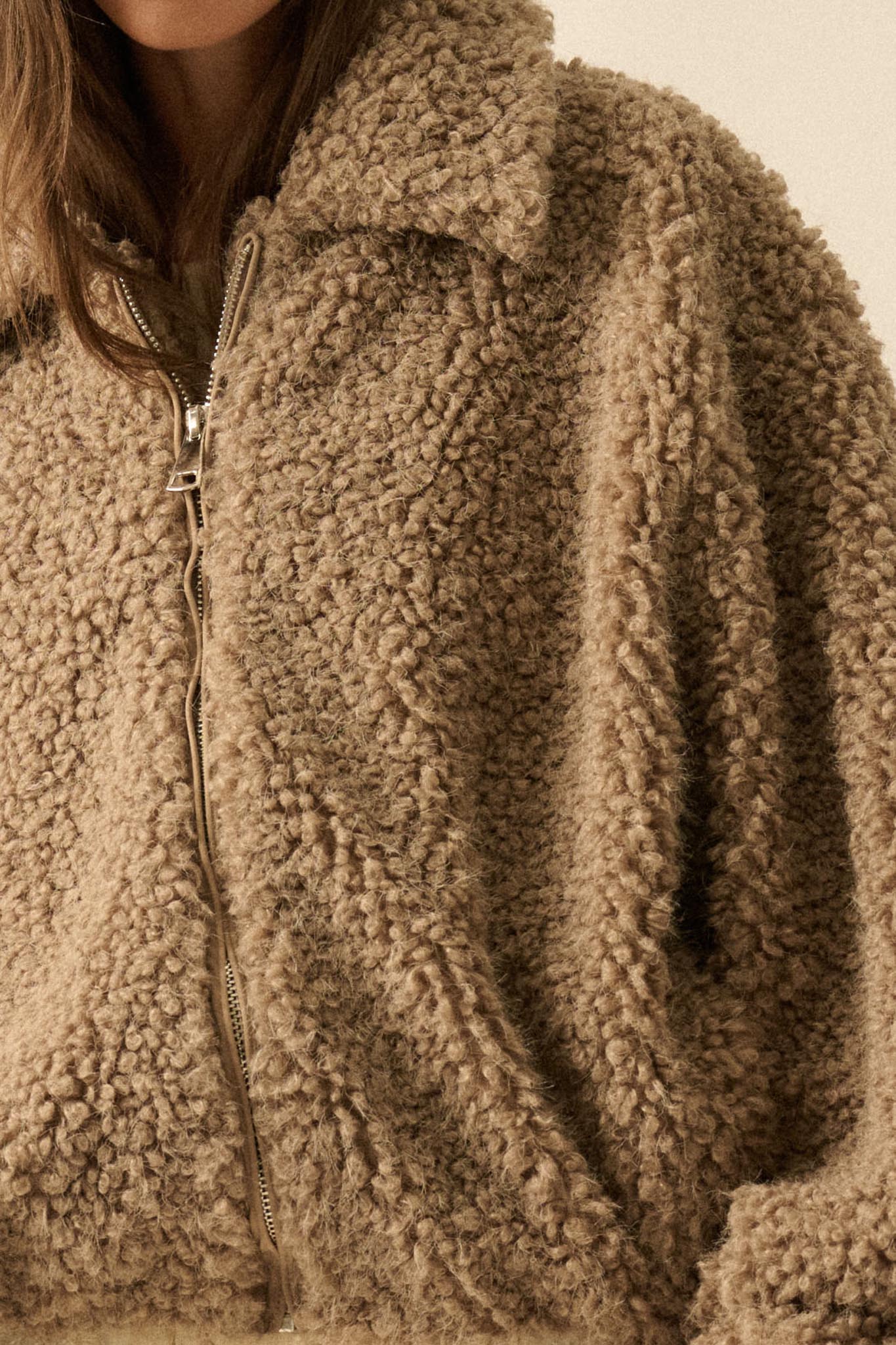 Warm Fuzzies Faux Shearling Zip-Up Teddy Jacket - ShopPromesa