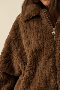 Fur Sure Faux Fur Collared Zip-Up Teddy Jacket - ShopPromesa