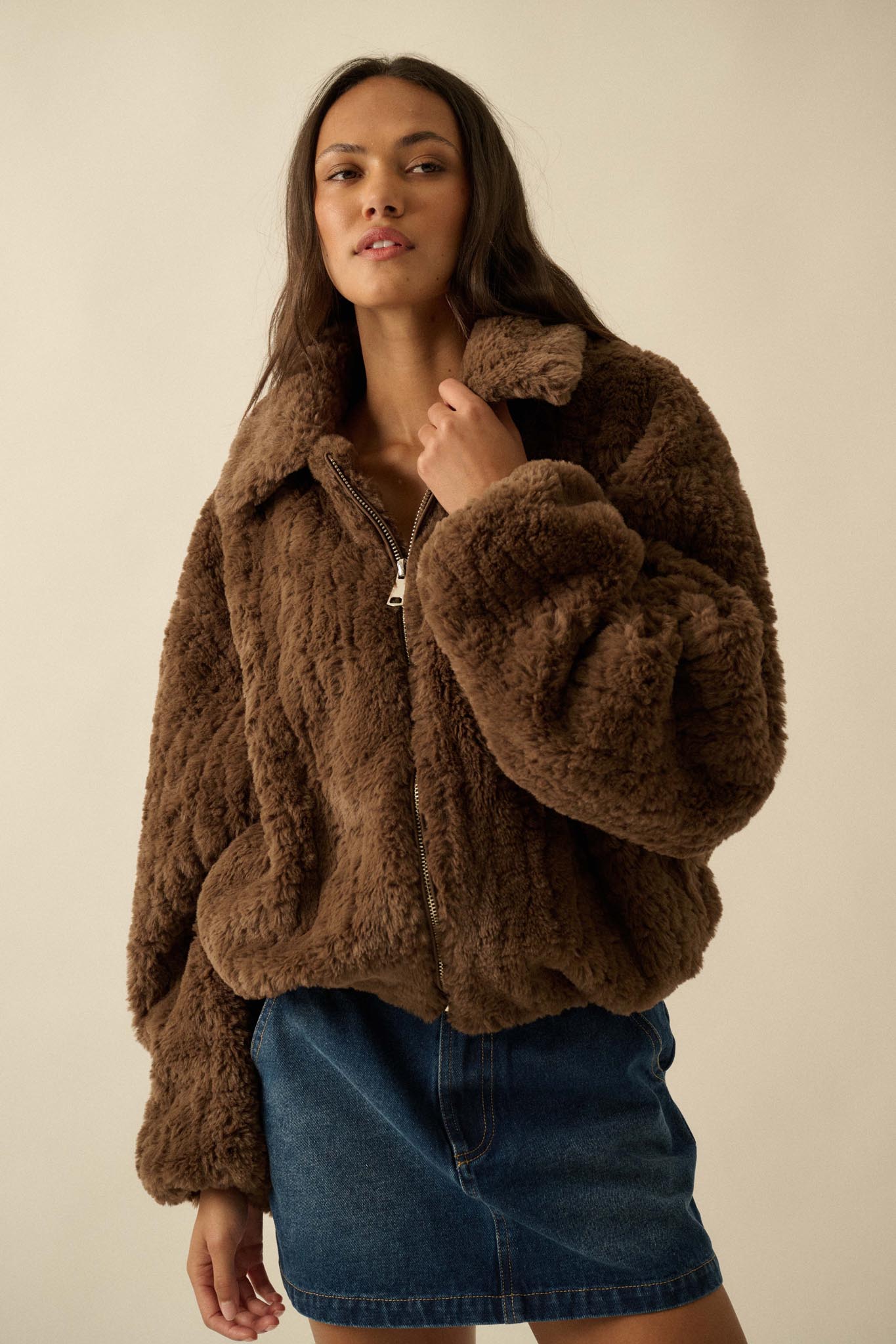 Fur Sure Faux Fur Collared Zip-Up Teddy Jacket - ShopPromesa