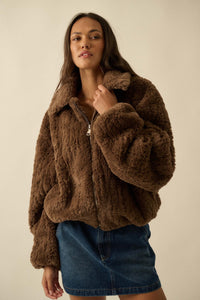 Fur Sure Faux Fur Collared Zip-Up Teddy Jacket - ShopPromesa