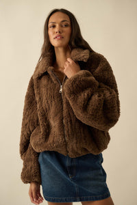 Fur Sure Faux Fur Collared Zip-Up Teddy Jacket - ShopPromesa