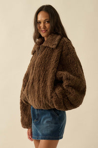 Fur Sure Faux Fur Collared Zip-Up Teddy Jacket - ShopPromesa