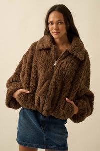 Fur Sure Faux Fur Collared Zip-Up Teddy Jacket - ShopPromesa
