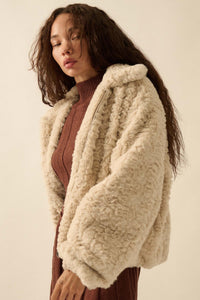 Fur Sure Faux Fur Collared Zip-Up Teddy Jacket - ShopPromesa