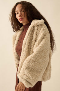 Fur Sure Faux Fur Collared Zip-Up Teddy Jacket - ShopPromesa