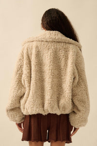 Fur Sure Faux Fur Collared Zip-Up Teddy Jacket - ShopPromesa