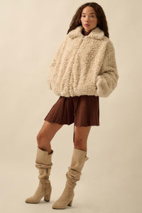 Fur Sure Faux Fur Collared Zip-Up Teddy Jacket - ShopPromesa