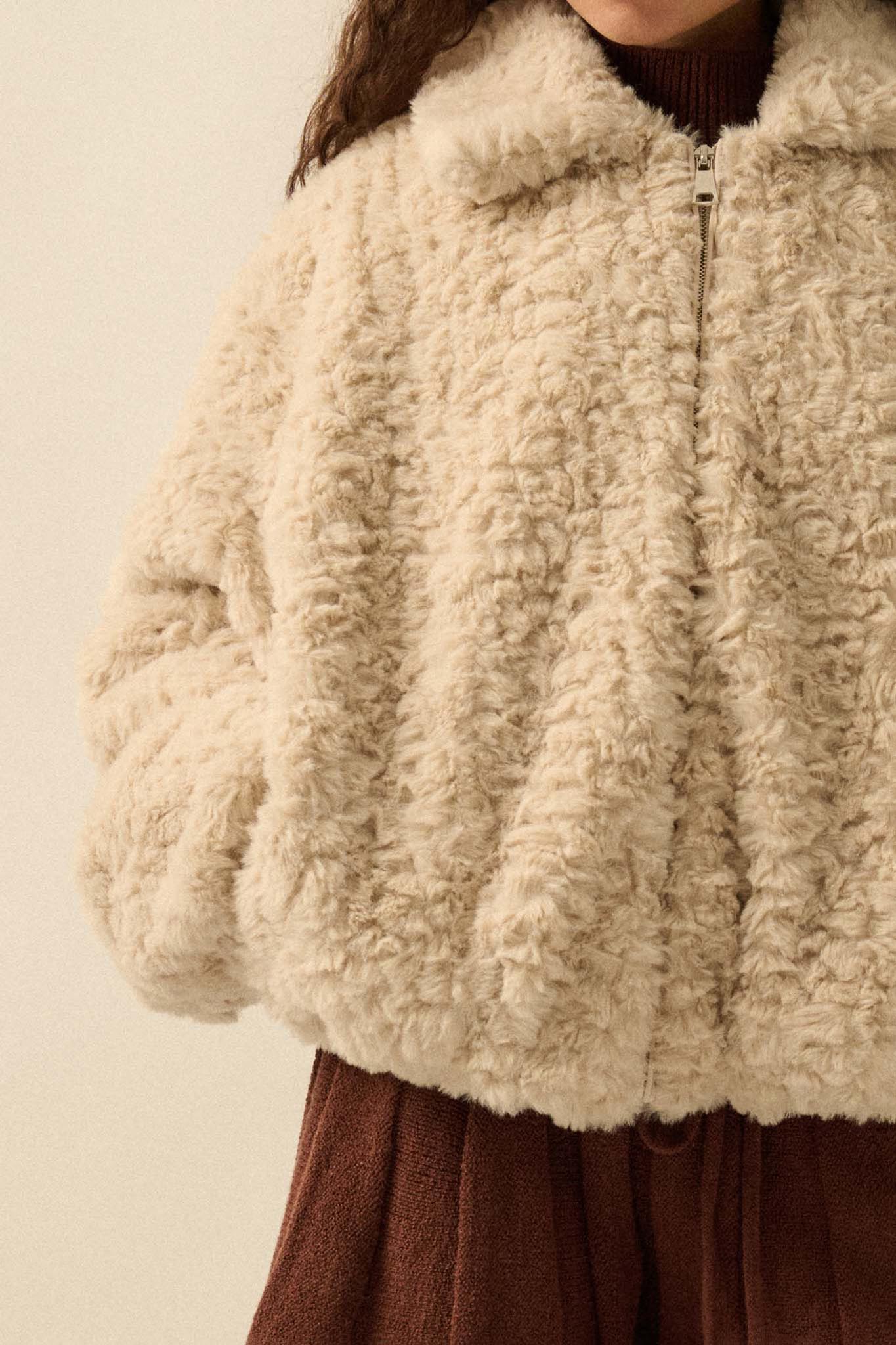 Fur Sure Faux Fur Collared Zip-Up Teddy Jacket - ShopPromesa
