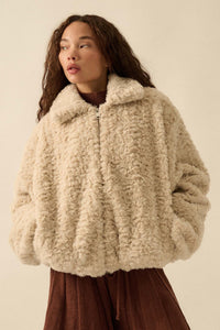 Fur Sure Faux Fur Collared Zip-Up Teddy Jacket - ShopPromesa