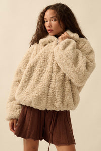 Fur Sure Faux Fur Collared Zip-Up Teddy Jacket - ShopPromesa