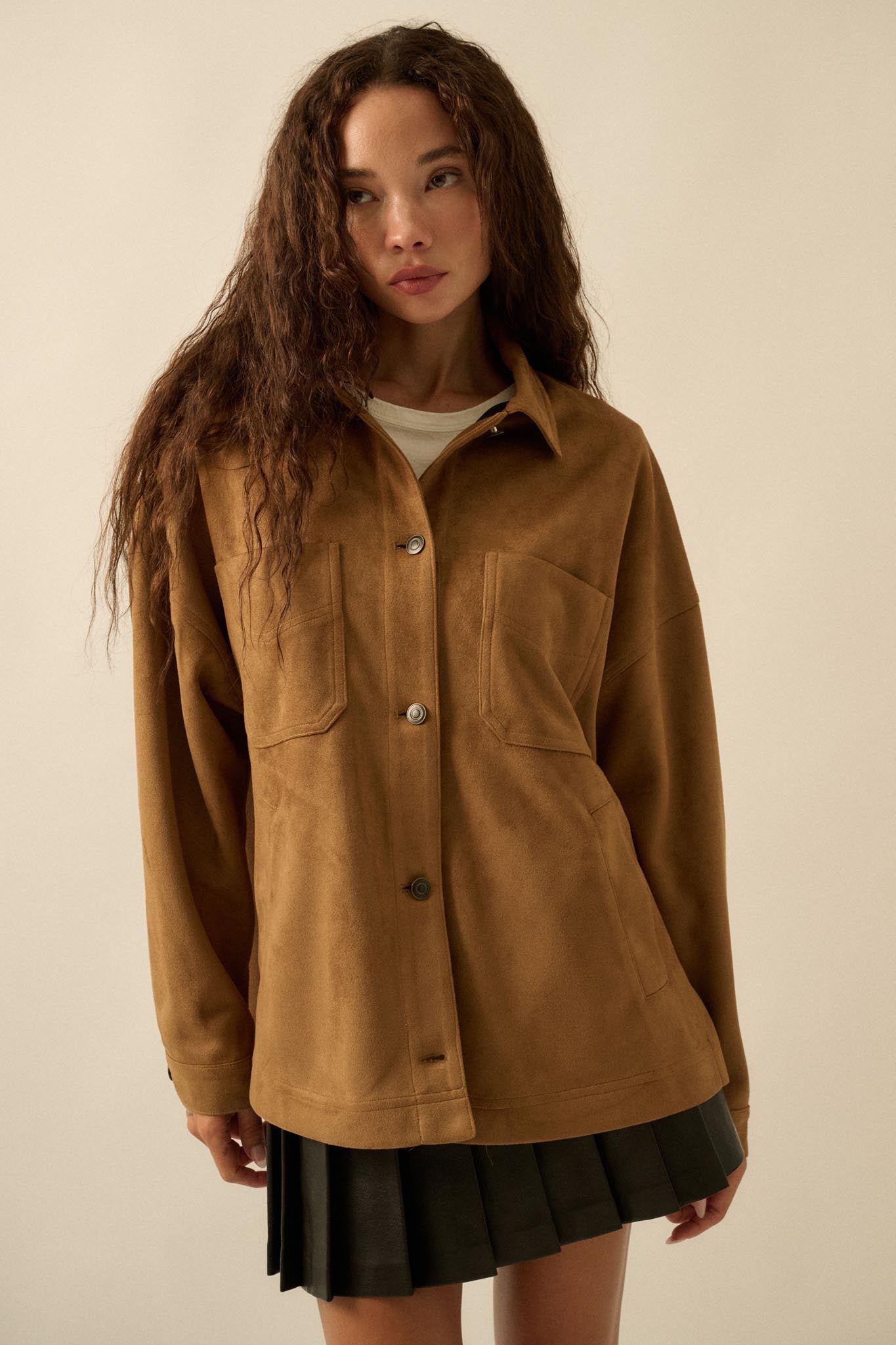 Soft Spoken Vegan Suede Pocket Shacket - ShopPromesa