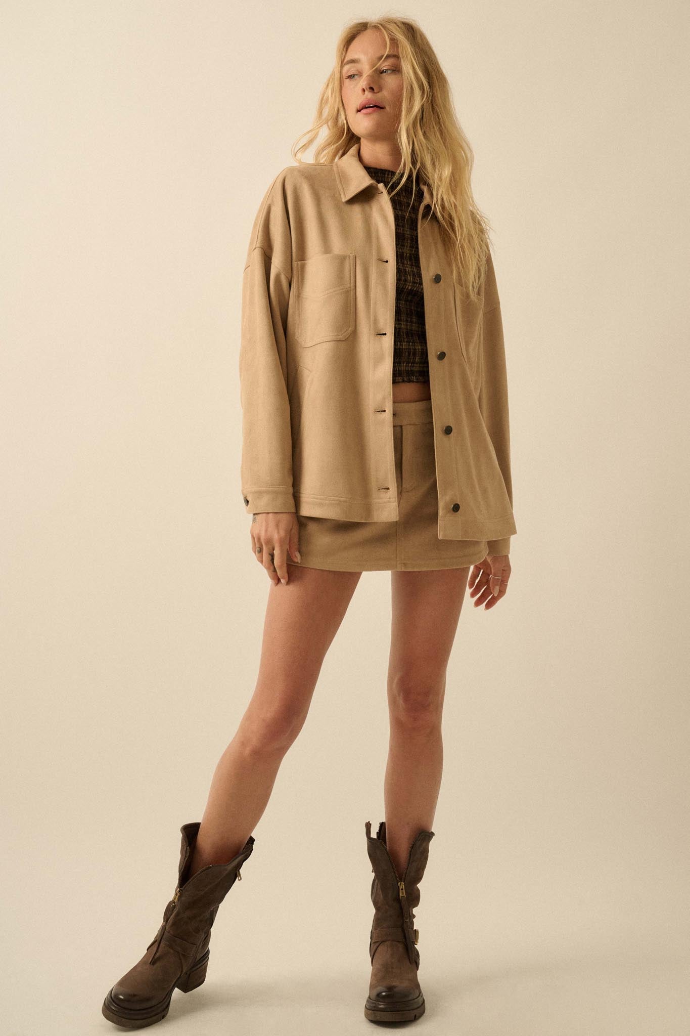 Soft Spoken Vegan Suede Pocket Shacket - ShopPromesa