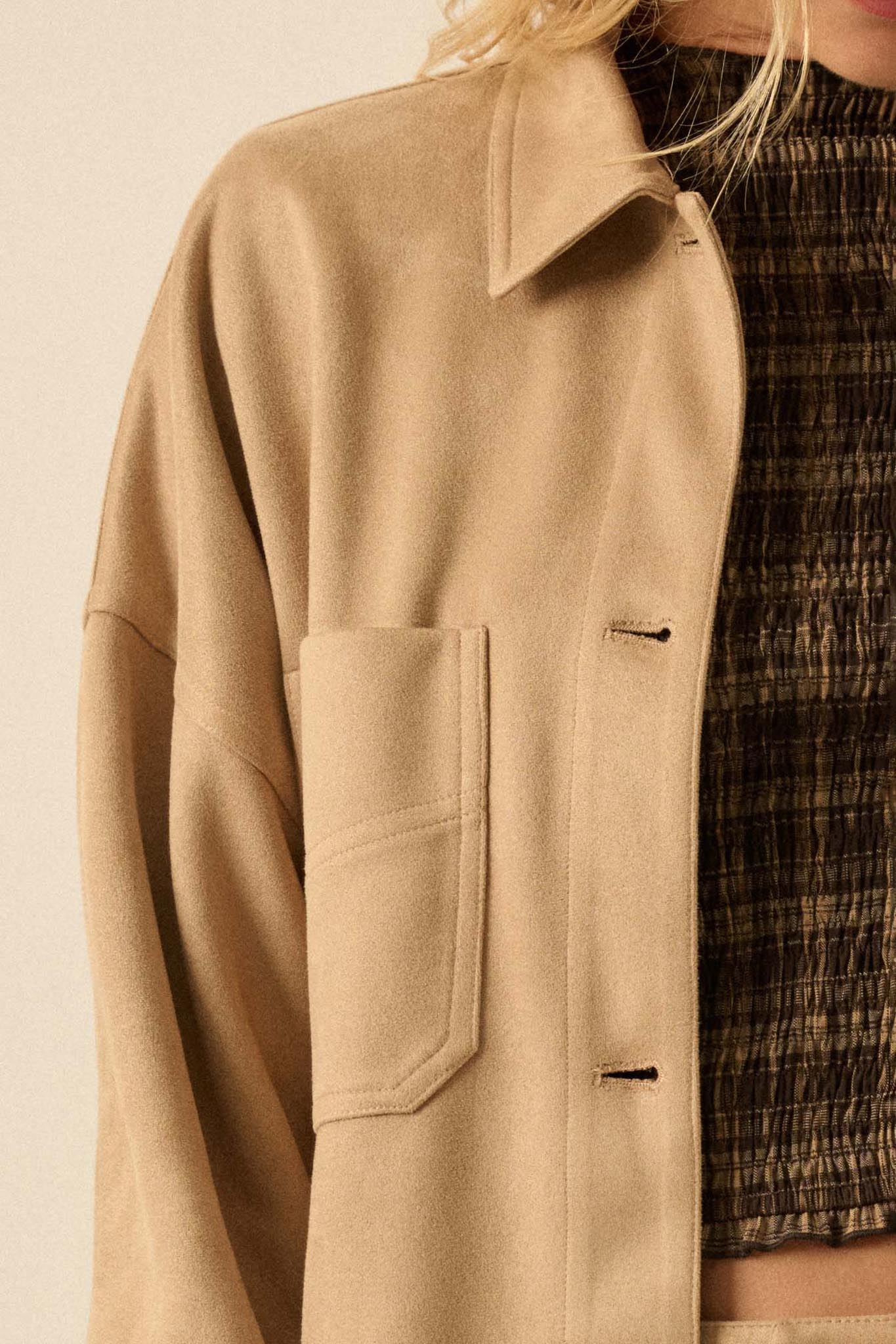 Soft Spoken Vegan Suede Pocket Shacket - ShopPromesa