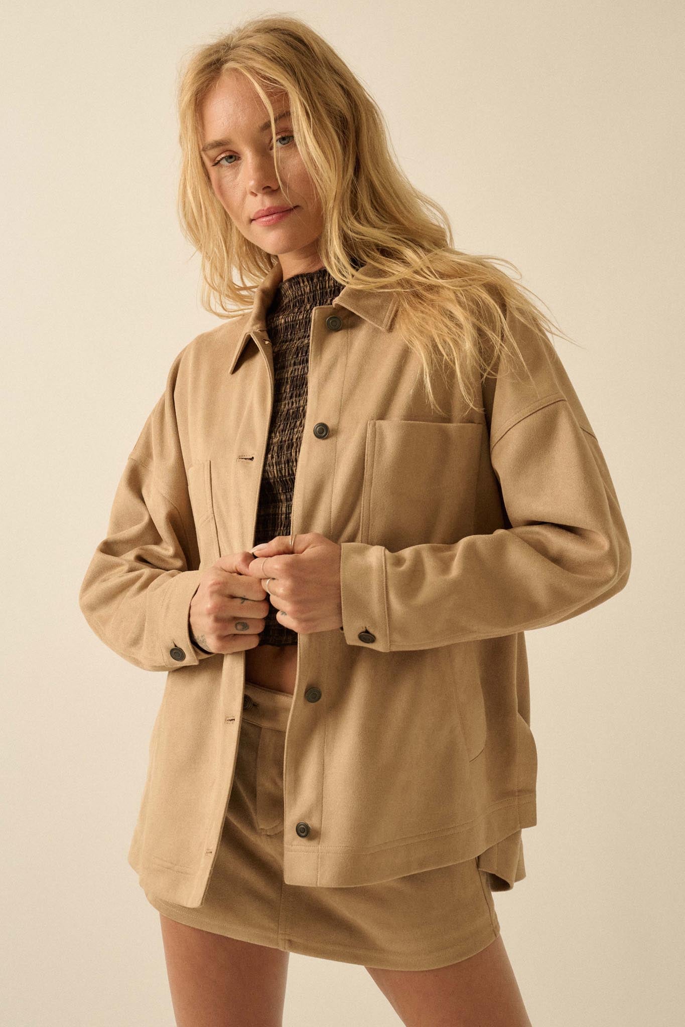 Soft Spoken Vegan Suede Pocket Shacket - ShopPromesa
