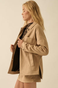 Soft Spoken Vegan Suede Pocket Shacket - ShopPromesa