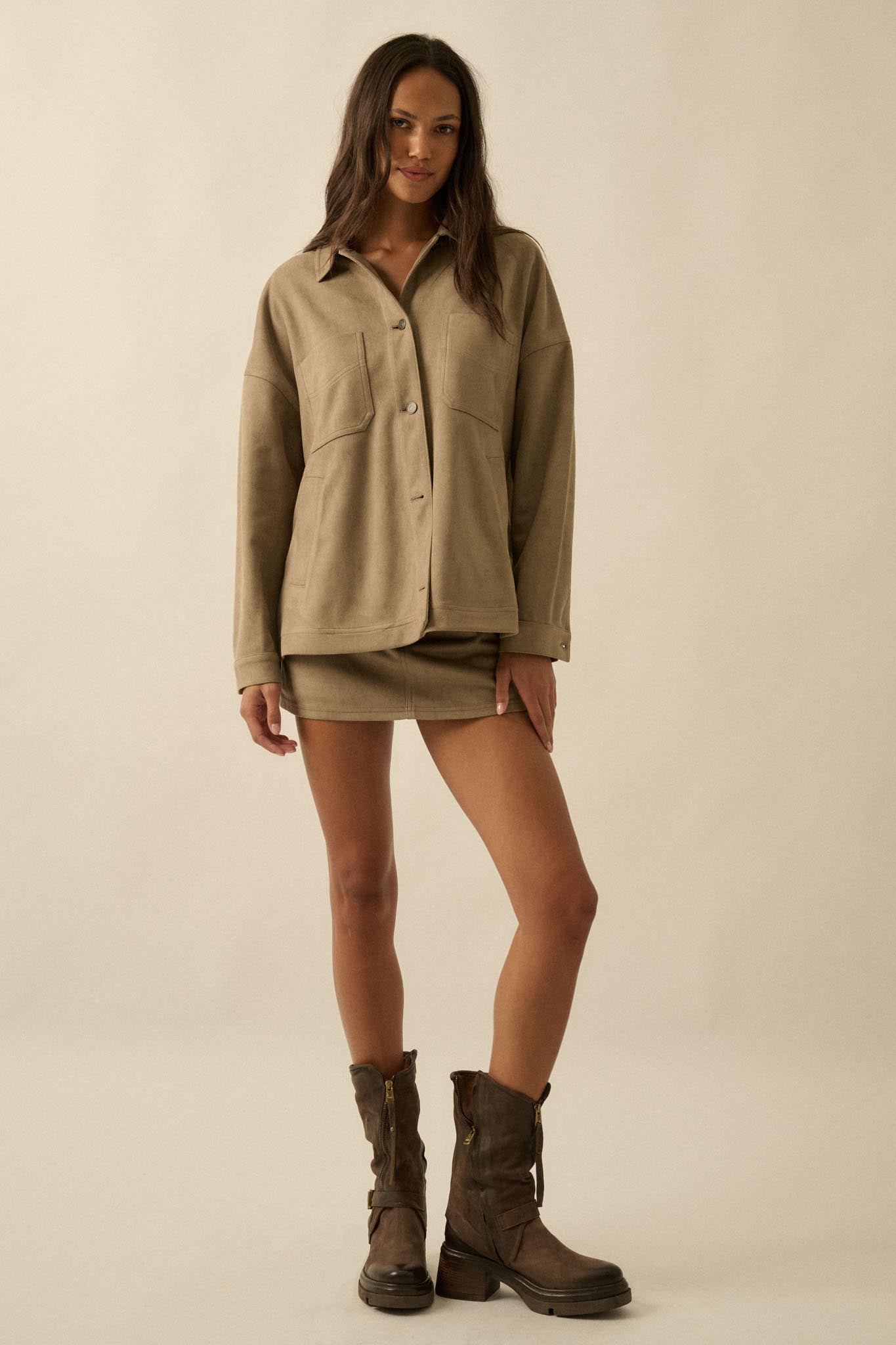 Soft Spoken Vegan Suede Pocket Shacket - ShopPromesa