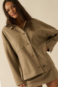 Soft Spoken Vegan Suede Pocket Shacket - ShopPromesa