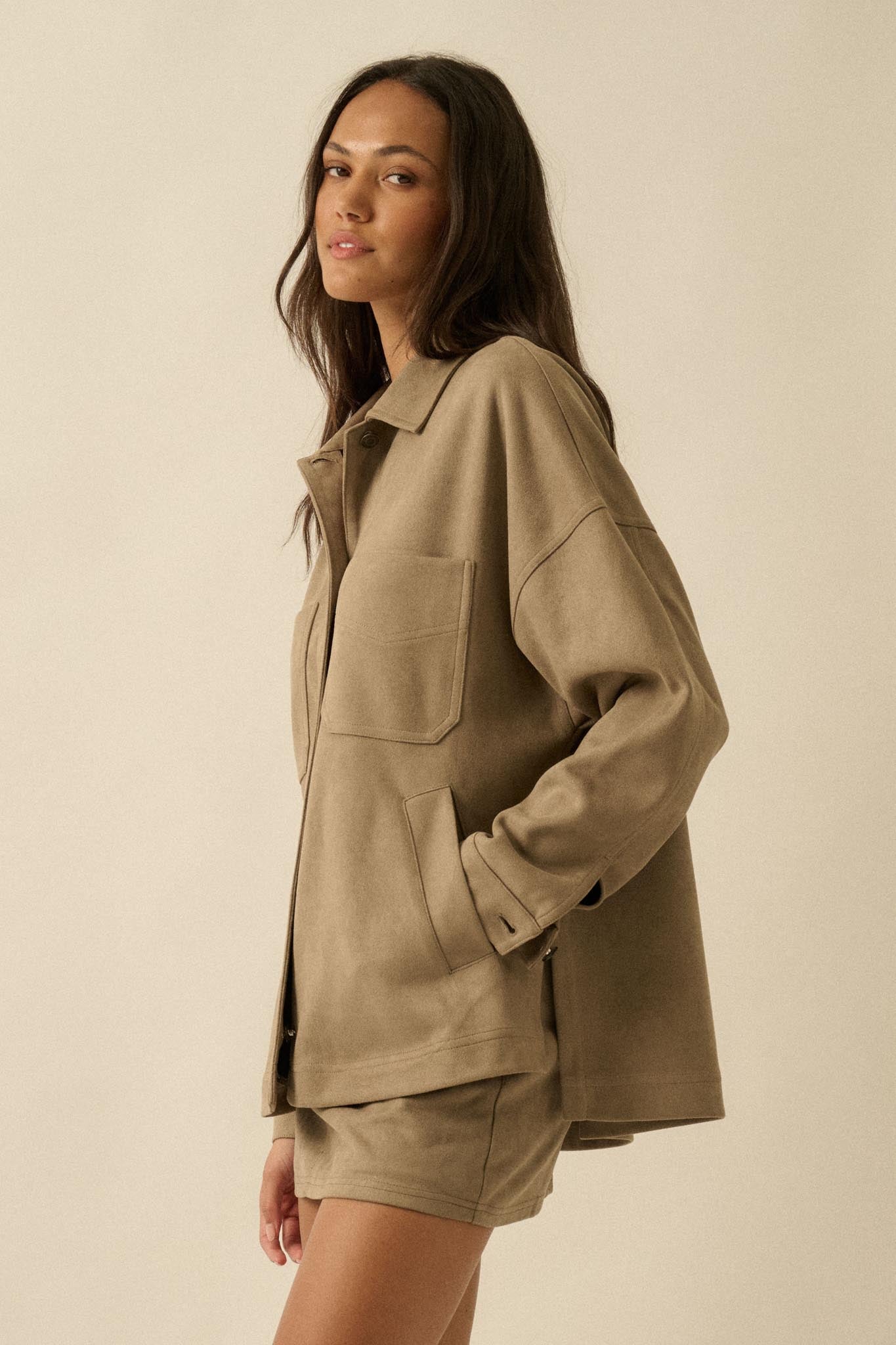 Soft Spoken Vegan Suede Pocket Shacket - ShopPromesa