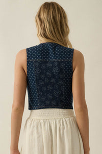 Denim Blooms Floral Jacquard Denim Cropped Vest - ShopPromesa