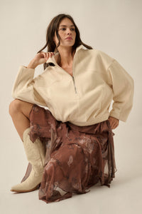 Snowy Creek Fleece Pleated Half-Zip Pullover Jacket - ShopPromesa
