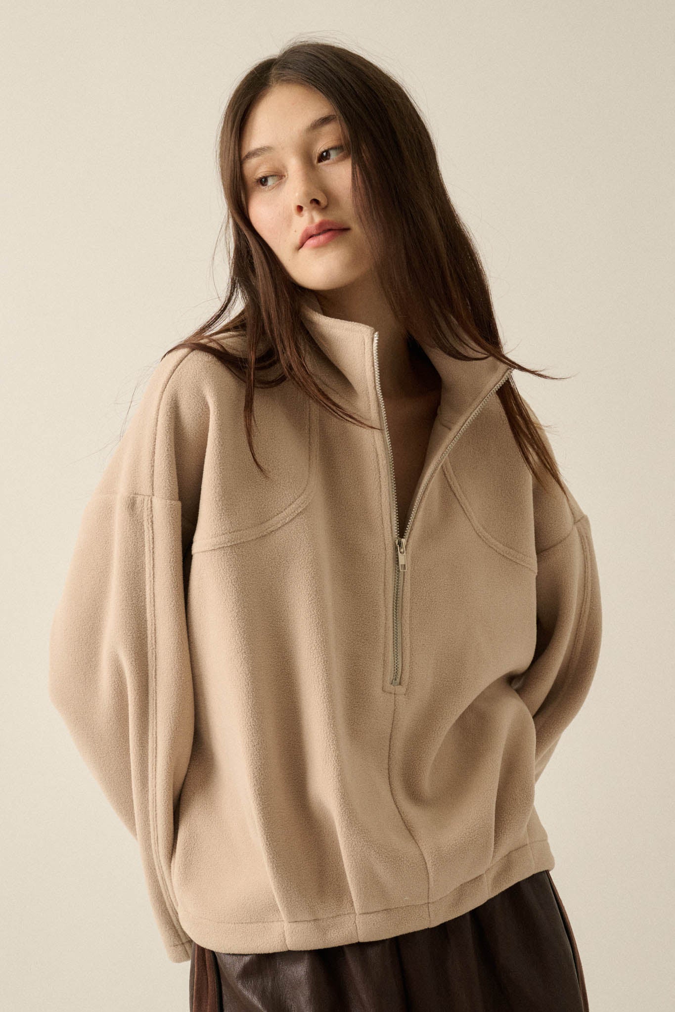 Snowy Creek Fleece Pleated Half-Zip Pullover Jacket - ShopPromesa