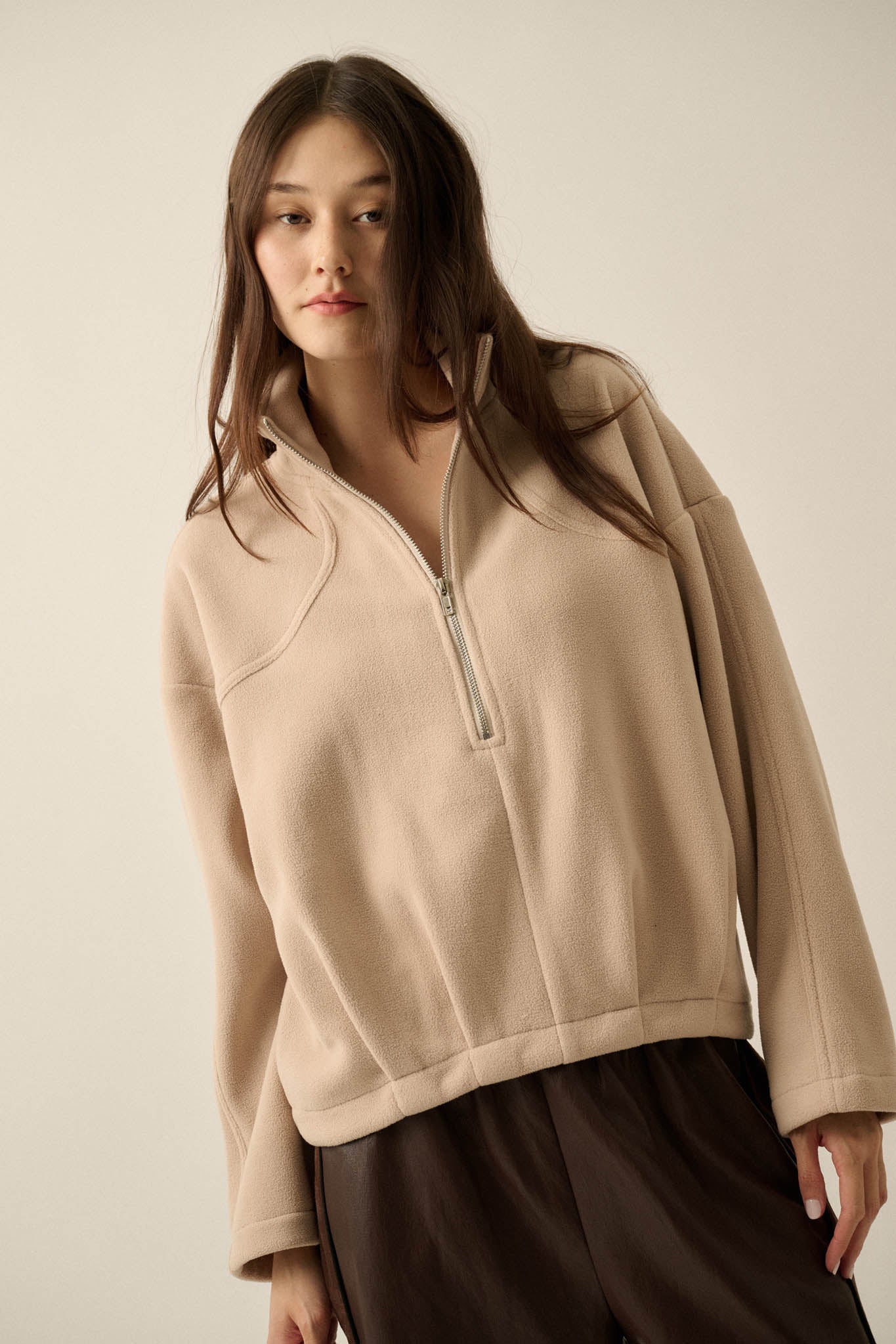 Snowy Creek Fleece Pleated Half-Zip Pullover Jacket - ShopPromesa