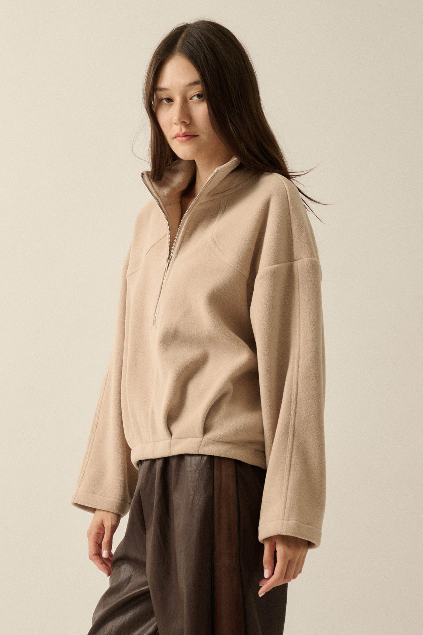 Snowy Creek Fleece Pleated Half-Zip Pullover Jacket - ShopPromesa